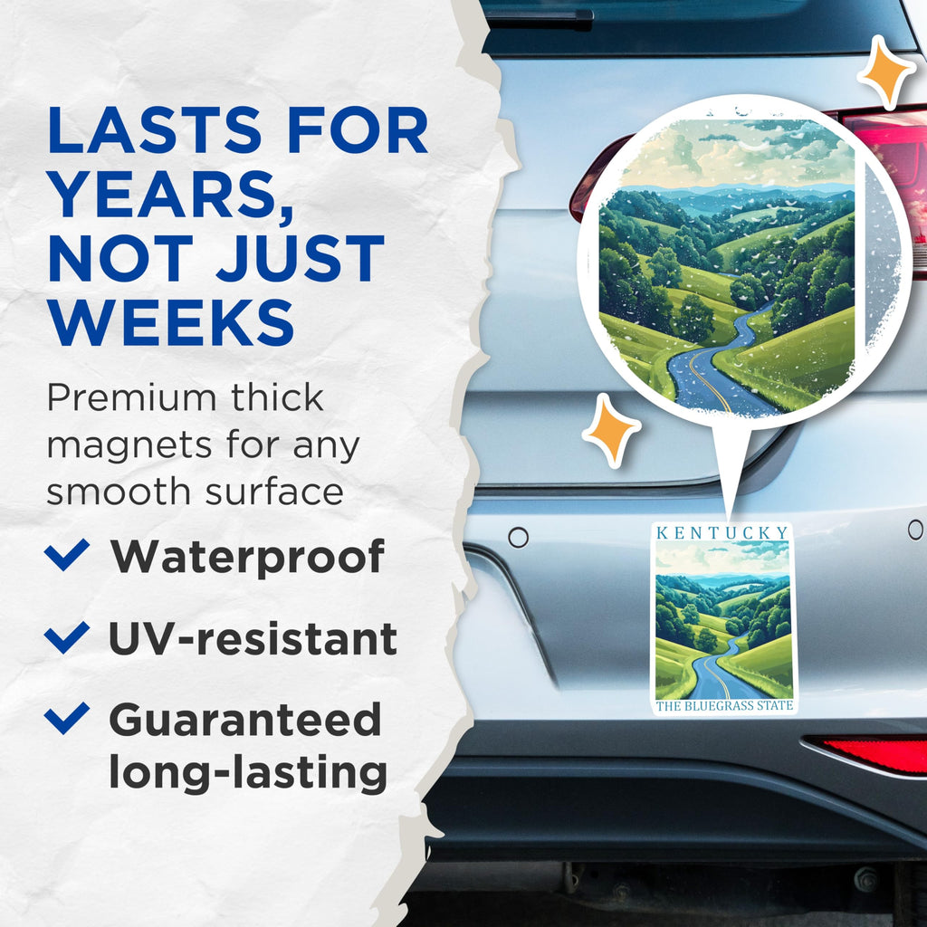 (2 Pack) Kentucky Bluegrass State Magnets - Scenic Countryside Road View - Travel Souvenir Collector Item - 5 Inches On Longest Side - Thick Durable Magnet - Made in USA - MAG19235