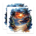 (2 Pack) Tropical Sunset Magnets - Palm Tree Beach Scene - Ocean Waves Home Decor - 5 Inches On Longest Side - Thick Durable Magnet - Made in USA - MAG25859