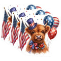 (3 Pack) Highland Cow Decals - Patriotic Cow - USA Flag Decorations- 3 Inches On Longest Side - Easy Peel & Apply - Made in USA - 3MCS5116