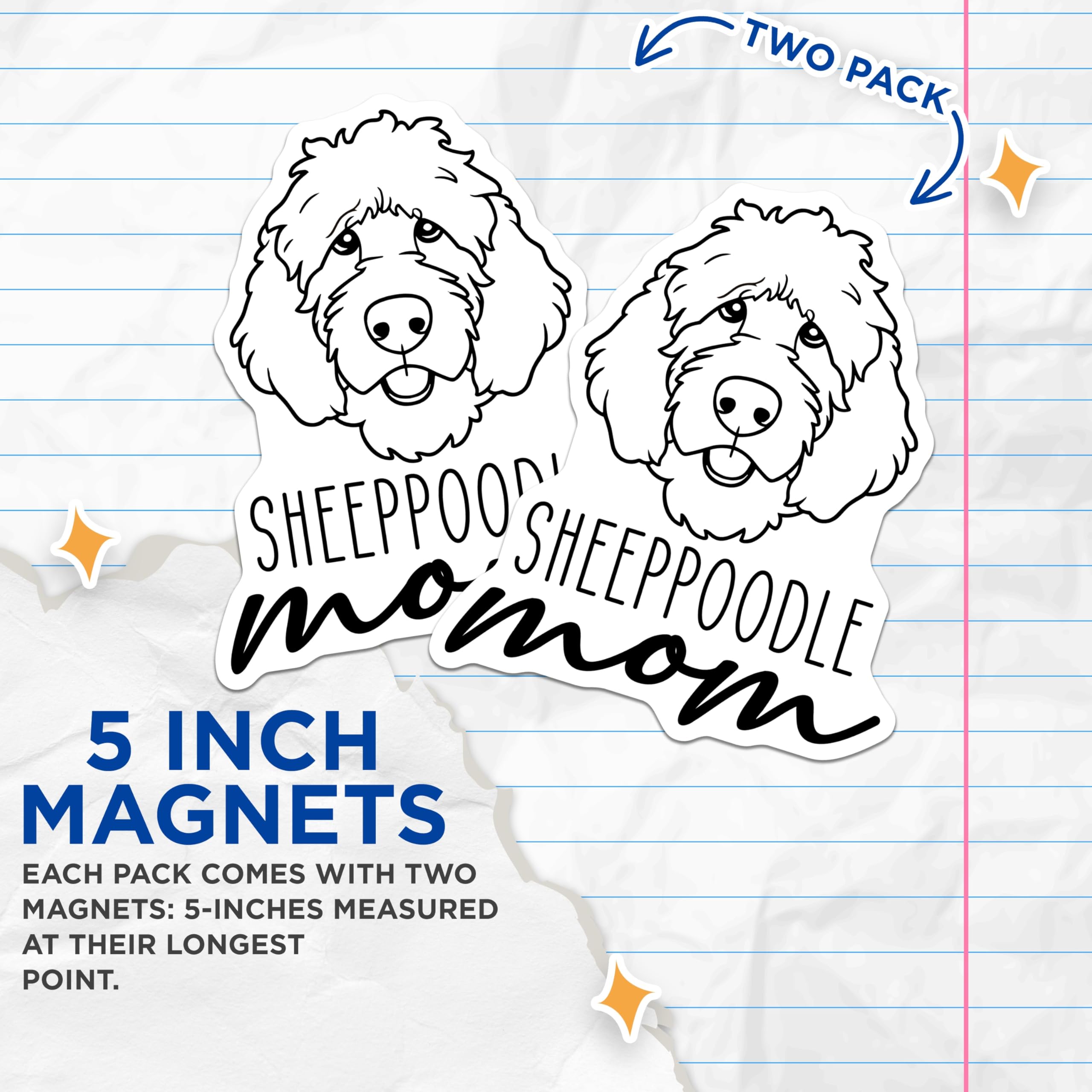 (2 Pack) SheepPoodle Mom Magnets - Curly Haired Dog Parent - Doodle Breed Canine Lover - Cute Pet Owner Refrigerator Decor - 5 Inches On Longest Side - Thick Durable Magnet - Made in USA - MAG27039