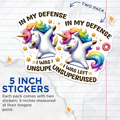(2 Pack) Funny Unicorn Stickers - Rainbow Unicorn Dabbing Stickers - Cute Animal Stickers for Kids and Adults - 5" On Longest Side - Sticks to Any Smooth Flat Surface - Made in USA - BMCS3338