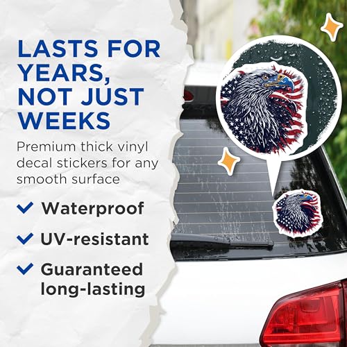 (2 Pack) American Eagle Stickers - Patriotism - USA Flag - Independence Day Decals - 5" On Longest Side - Sticks to Smooth Flat Surfaces - Made in USA - BMCS6764