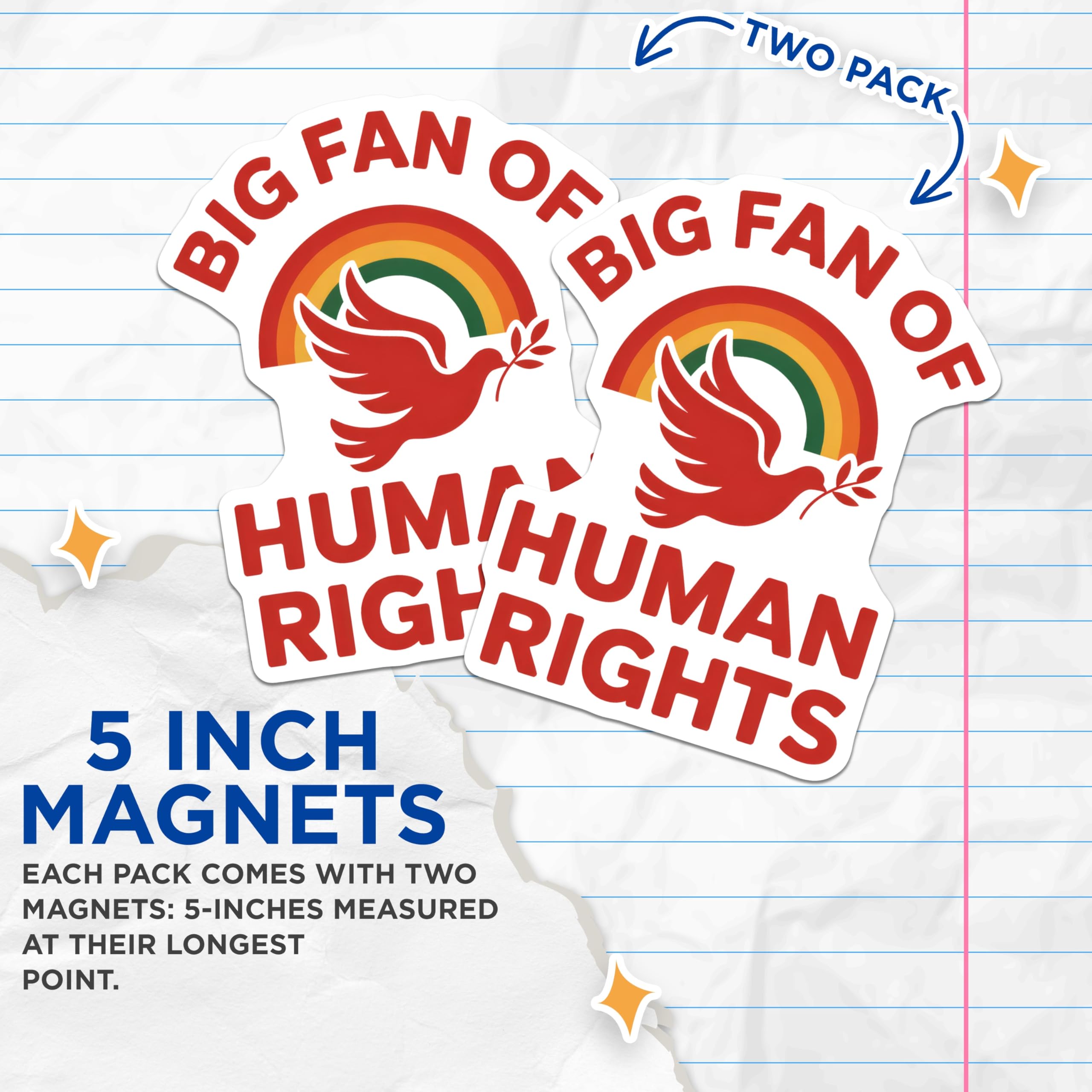 (2 Pack) Human Rights Magnets - Equality Dove - Big Fan Rainbow - 5" On Longest Side - Premium Magnet - for Cars, Refrigerators, Toolboxes, Lockers - Made in USA - MAG14696