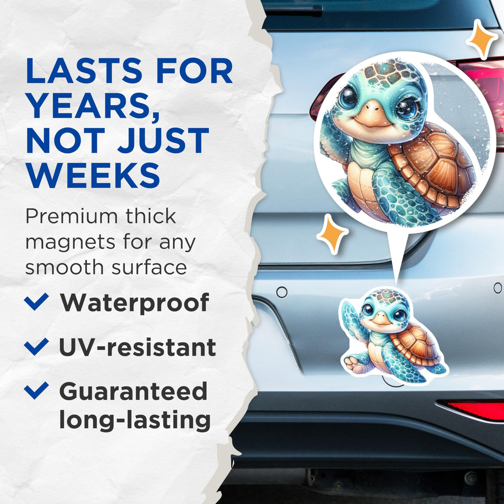 (2 Pack) Baby Sea Turtle Magnets - Cute Ocean Animal Decor - Reptile Lover Refrigerator Art - 5 Inches On Longest Side - Thick Durable Magnet - Made in USA - MAG23146