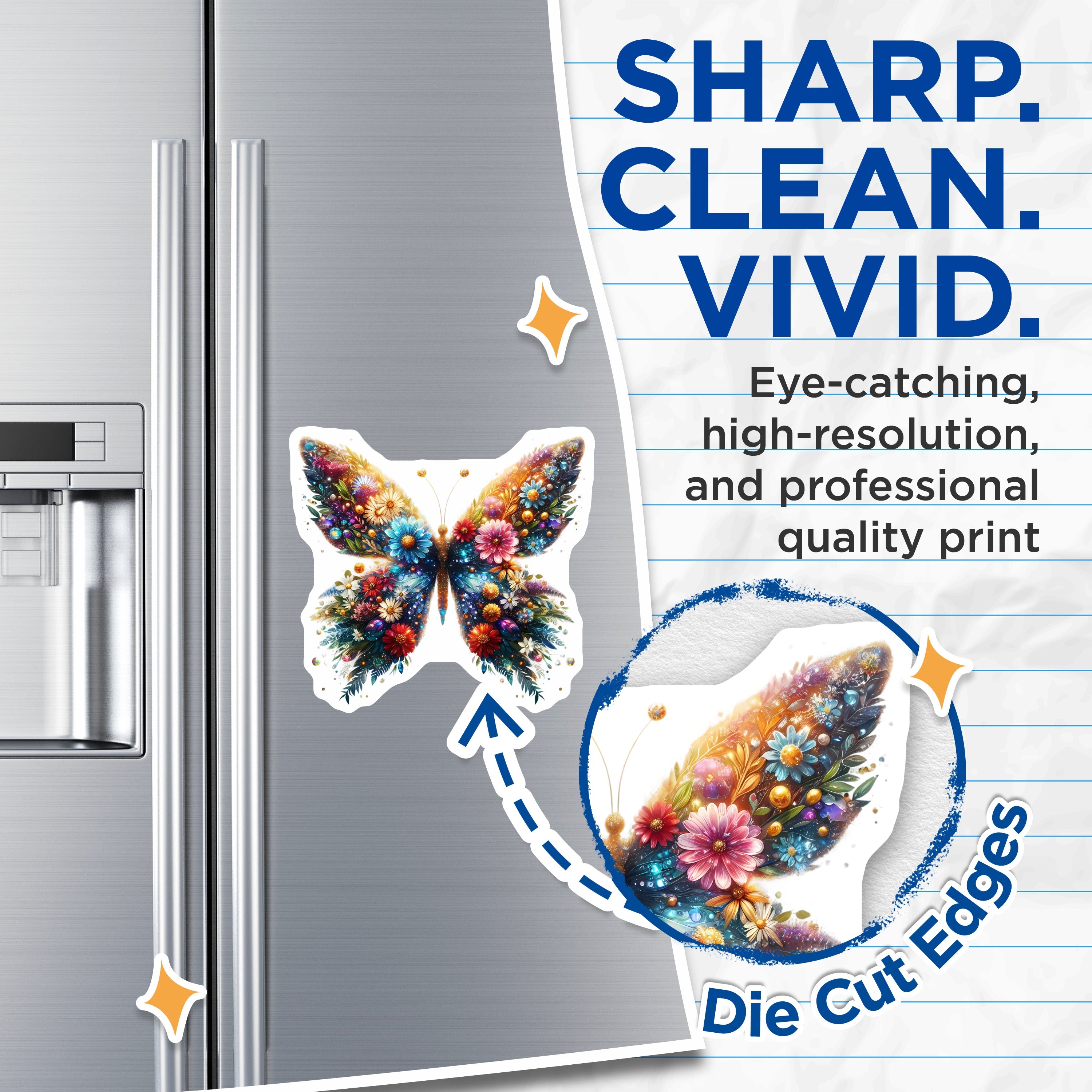 (2 Pack) Whimsical Floral Butterfly Magnets - Nature Inspired Art - Refrigerator Aesthetic Decor - 5 Inches On Longest Side - Thick Durable Magnet - Made in USA - MAG39927