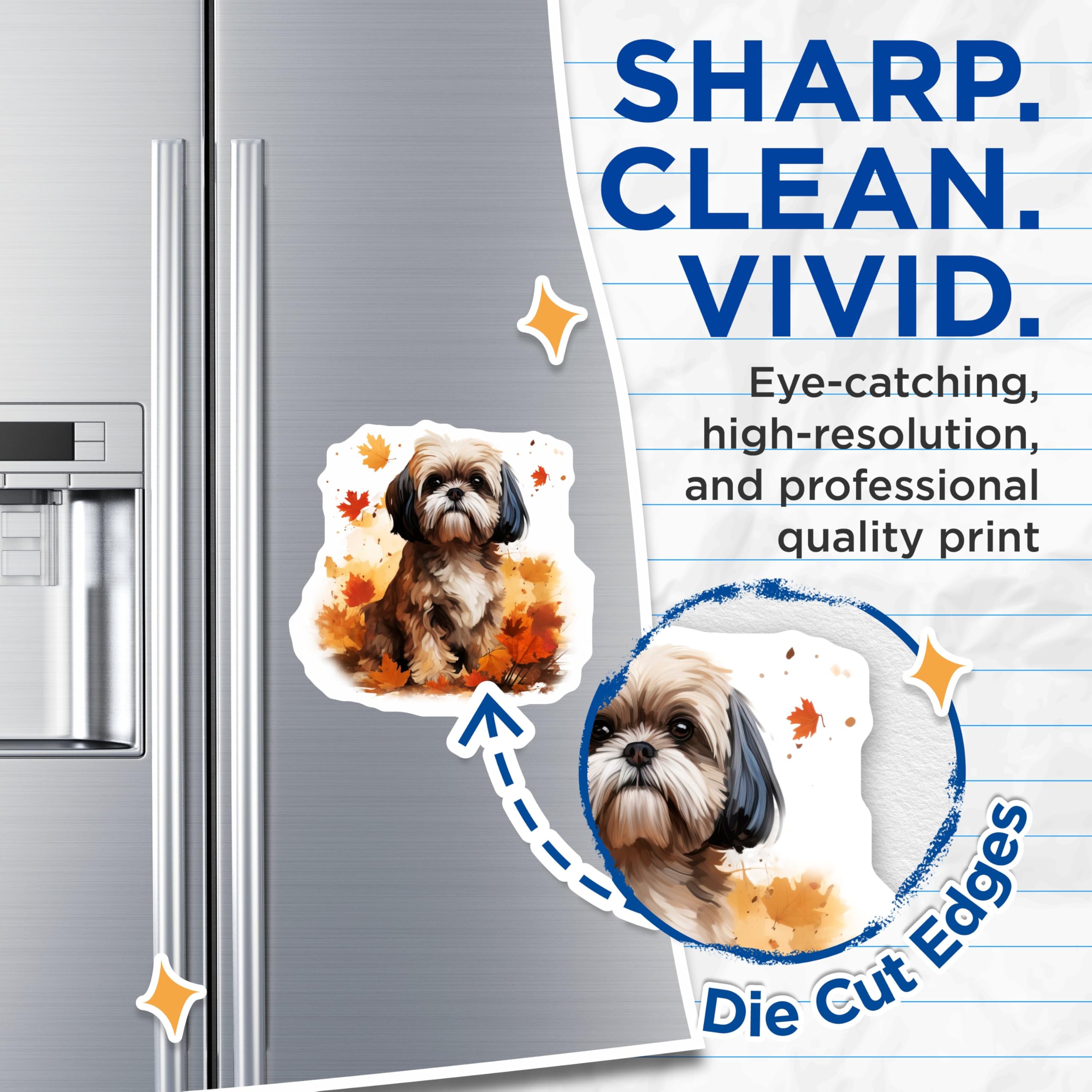(2 Pack) Shih Tzu Dog Magnets - Autumn Fall Pet Decor - Cute Dog Lover Art - Watercolor Dog Breed - 5 Inches On Longest Side - Thick Durable Magnet - Made in USA - MAG30753