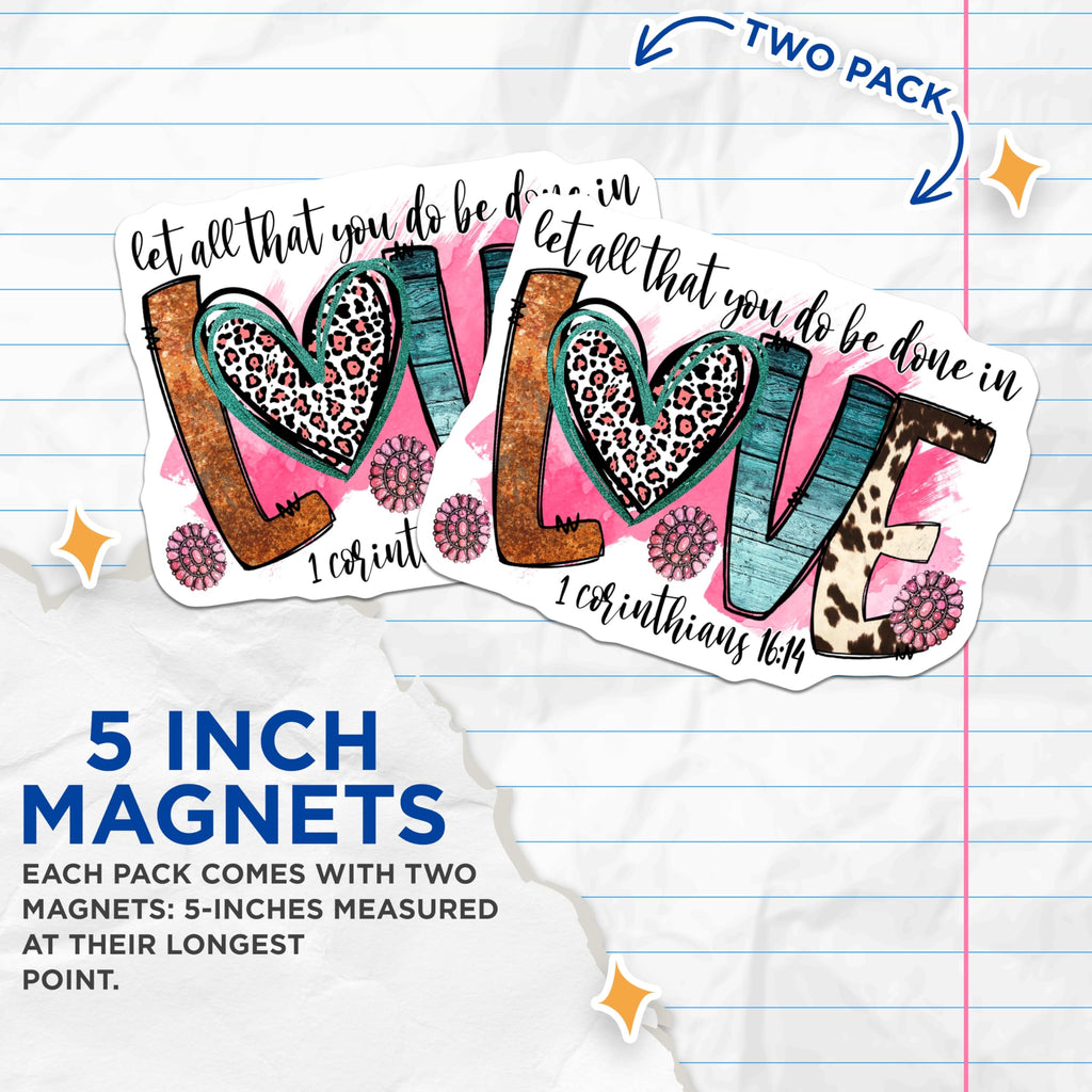 (2 Pack) Christian Faith Magnets - Rustic Cowgirl Leopard - Scripture Verse Kitchen Decor - 5 Inches On Longest Side - Thick Durable Magnet - Made in USA - MAG29415