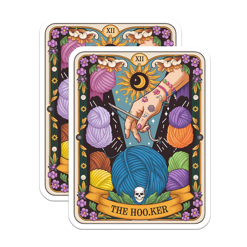 (2 Pack) Crochet Yarn Magnets - The Hooker Tarot Card - Crafting Humor Fridge Decor - 5 Inches On Longest Side - Thick Durable Magnet - Made in USA - MAG21427