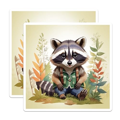 (2 Pack) Cute Raccoon Magnets Magnets - Animal Art Decor - Woodland Creature Illustration - 5" On Longest Side - Made in USA - Sticks to Refrigerators & Metal Surfaces - MAG8705