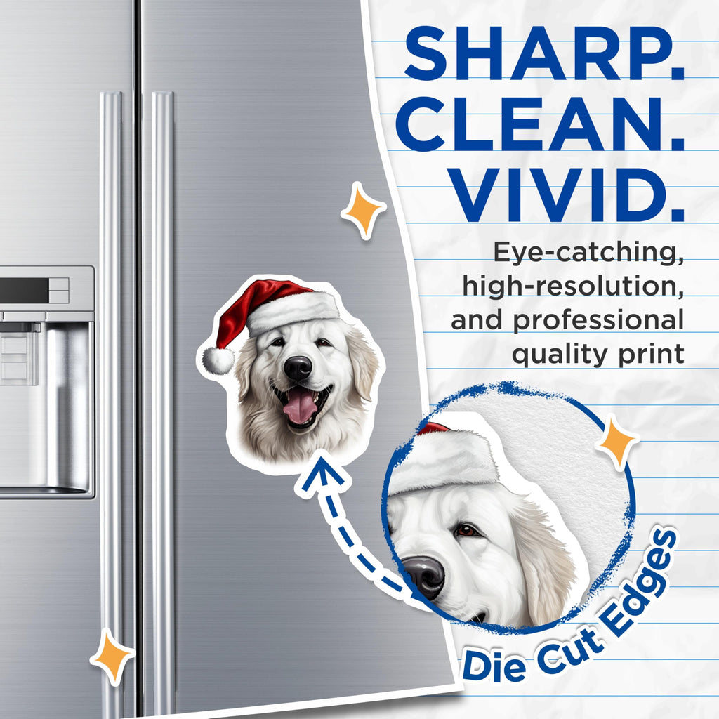 (2 Pack) Christmas Dog Magnets - Santa Hat Dog - White Fluffy Dog Decor - 5 Inches On Longest Side - Thick Durable Magnet - Made in USA - MAG27620