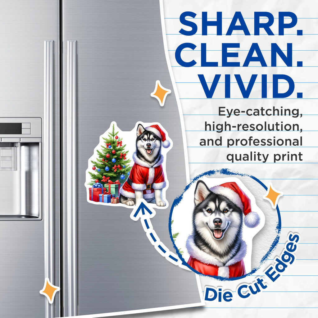 (2 Pack) Santa Husky Magnets - Christmas Dog Decor - Holiday Pet Lover - Festive Kitchen Home Accents - 5 Inches On Longest Side - Thick Durable Magnet - Made in USA - MAG29705