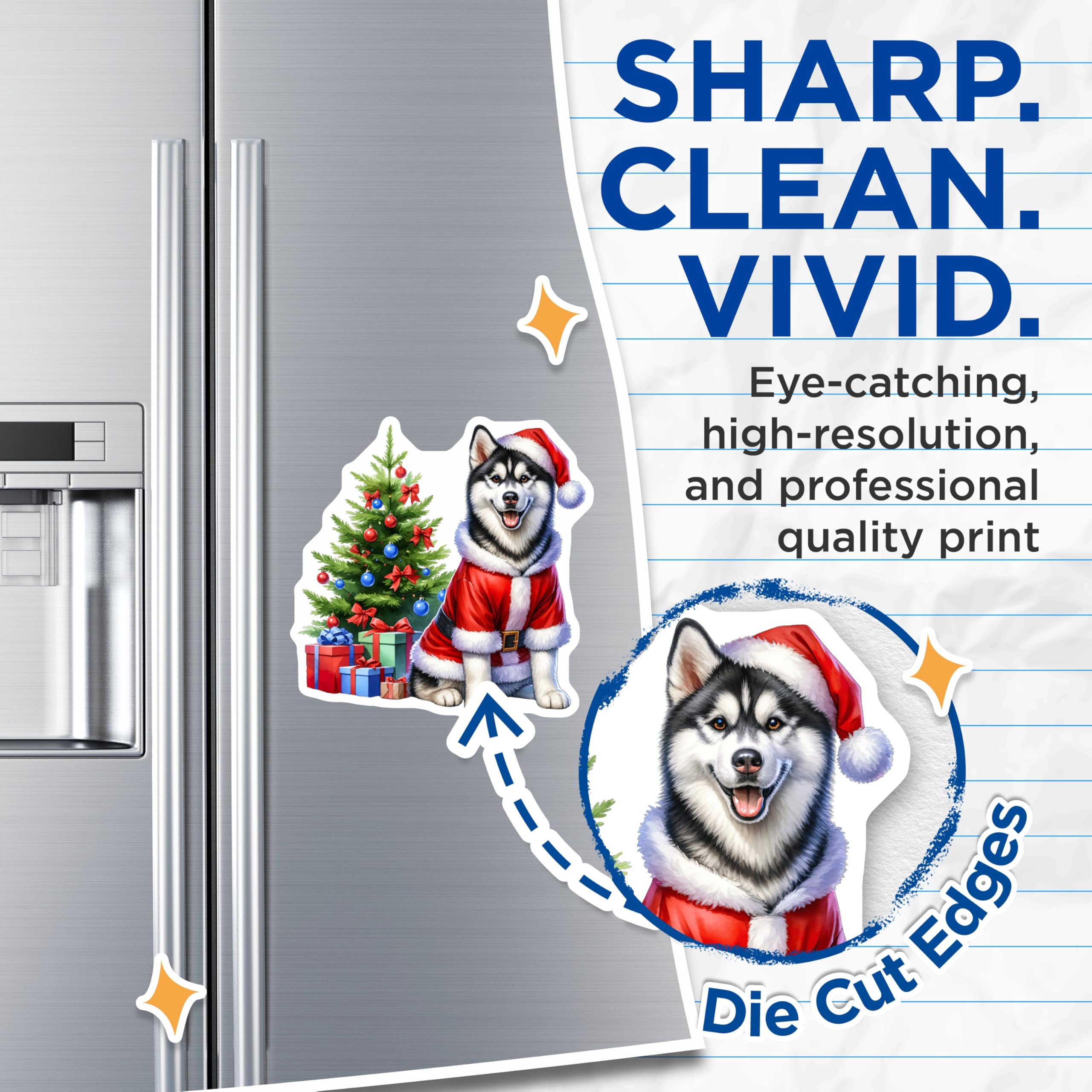 (2 Pack) Santa Husky Magnets - Christmas Dog Decor - Holiday Pet Lover - Festive Kitchen Home Accents - 5 Inches On Longest Side - Thick Durable Magnet - Made in USA - MAG29705