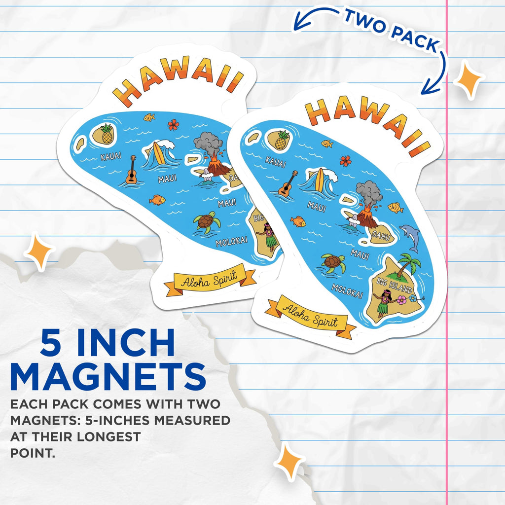 (2 Pack) Hawaii Map Magnets - Aloha Spirit Fridge Magnets - Islands Travel Souvenir - 5" On Longest Side - Premium Magnet - for Cars, Refrigerators, Toolboxes, Lockers - Made in USA - MAG18244