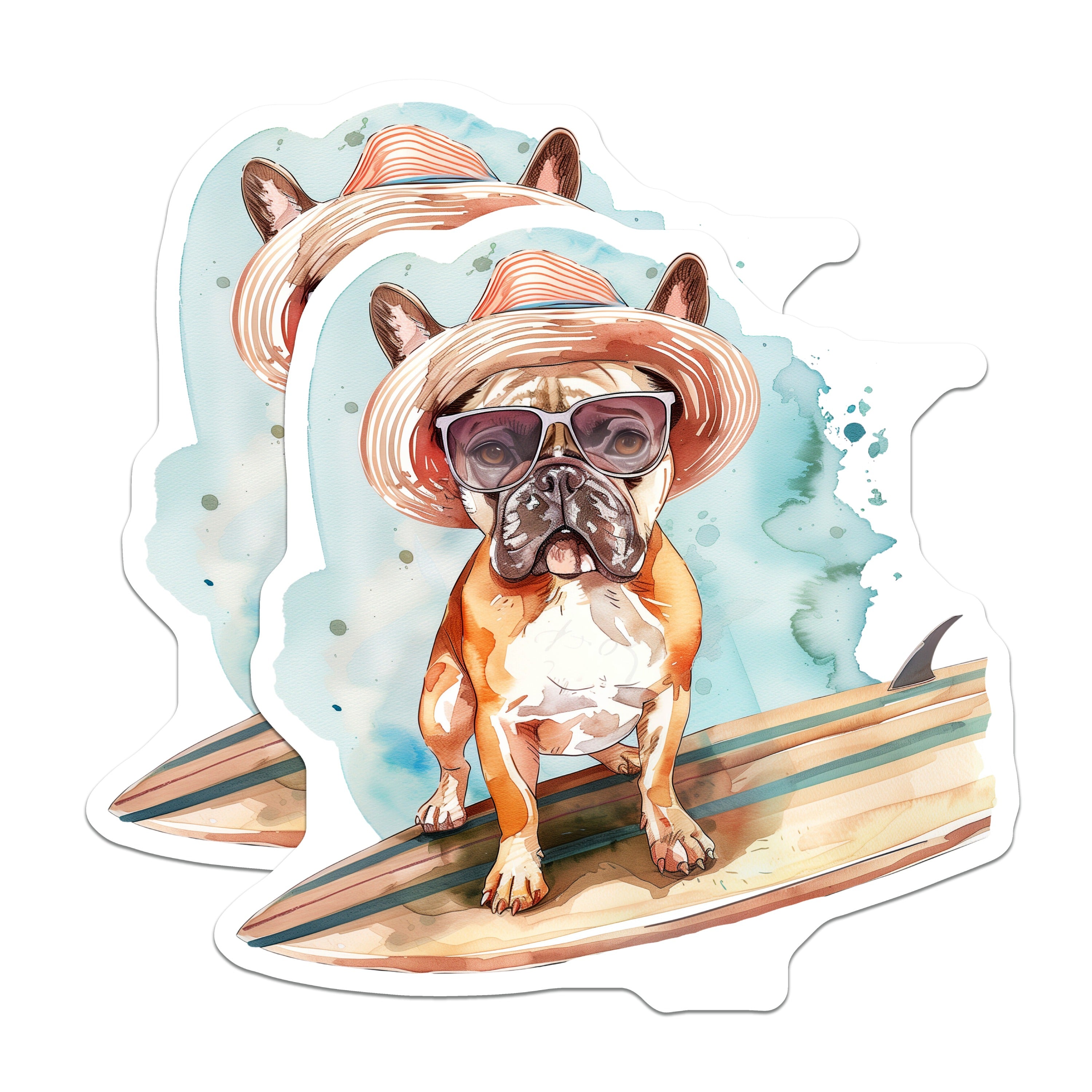 (2 Pack) French Bulldog Magnets - Surfer Frenchie Art - Beach Ocean Pet Lover Refrigerator Decor for Home - 5 Inches On Longest Side - Thick Durable Magnet - Made in USA - MAG39930
