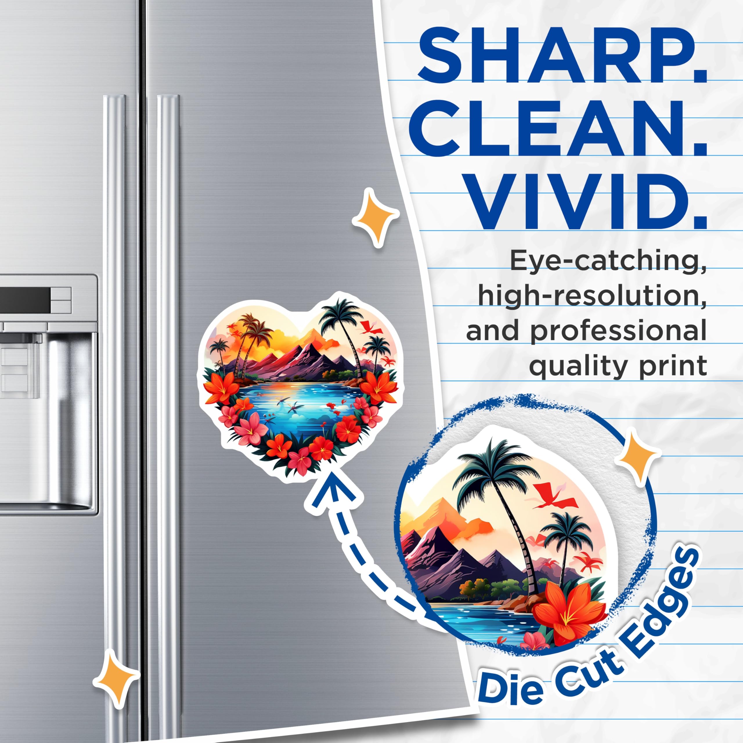 (2 Pack) Tropical Paradise Magnets - Heart Shaped Island Decor - Scenic Palm Tree Magnets - 5 Inches On Longest Side - Thick Durable Magnet - Made in USA - MAG19917