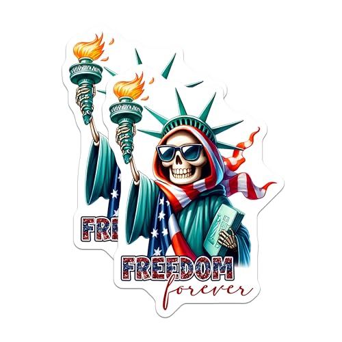 (2 Pack) Liberty Skull Stickers - Freedom Forever Decals - Patriotic Skull - USA Theme - 5" On Longest Side - Sticks to Smooth Flat Surfaces - Made in USA - BMCS7925