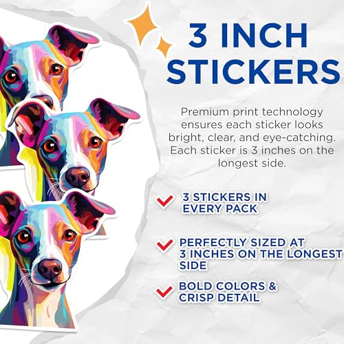 (3 Pack) Italian Greyhound Decals - Colorful Dog Decal - Laptop Decals - 3 Inches On Longest Side - Easy Peel & Apply - Made in USA - 3MCS0756