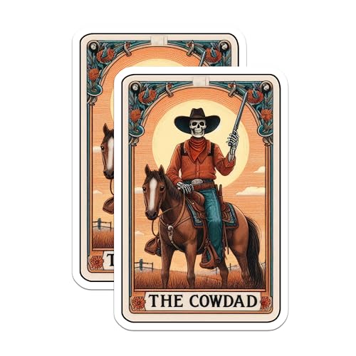 (2 Pack) Cowdad Skeleton Stickers - Western Theme - Vintage Cowboy Art - 5" On Longest Side - Sticks to Smooth Flat Surfaces - Made in USA - BMCS5374