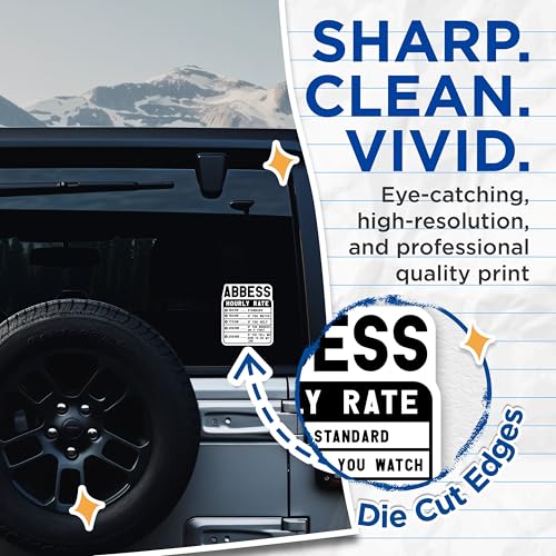 (2 Pack) Abbess Hourly Rate Stickers - Funny Work Rate Stickers - Labor Cost Stickers - 5" On Longest Side - Sticks to Smooth Flat Surfaces - Made in USA - BMCS4891