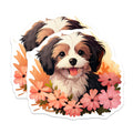 (2 Pack) Happy Puppy Magnets - Floral Dog Art - Cute Pet Lover Decor - Animal Friends Collection - Refrigerator Charm - 5 Inches On Longest Side - Thick Durable Magnet - Made in USA - MAG24490