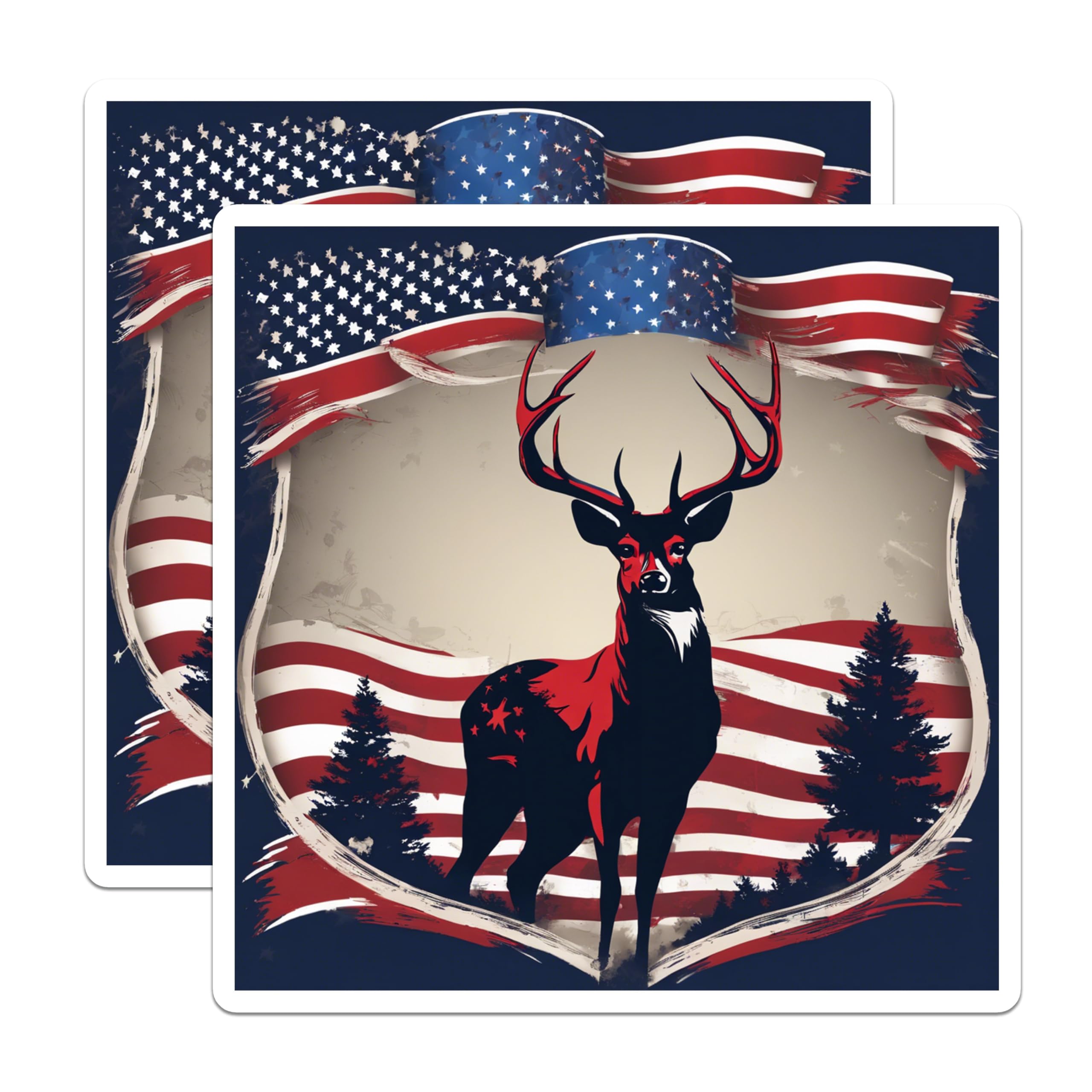 (2 Pack) American Flag Deer Magnets - Patriotic Wildlife Art - USA Hunting Decor - 5 Inches On Longest Side - Thick Durable Magnet - Made in USA - MAG19937