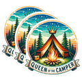 (3 Pack) Queen of Camper Decals - Camping Queen Decal - Laptop Decal Camping- 3 Inches On Longest Side - Easy Peel & Apply - Made in USA - 3MCS5552