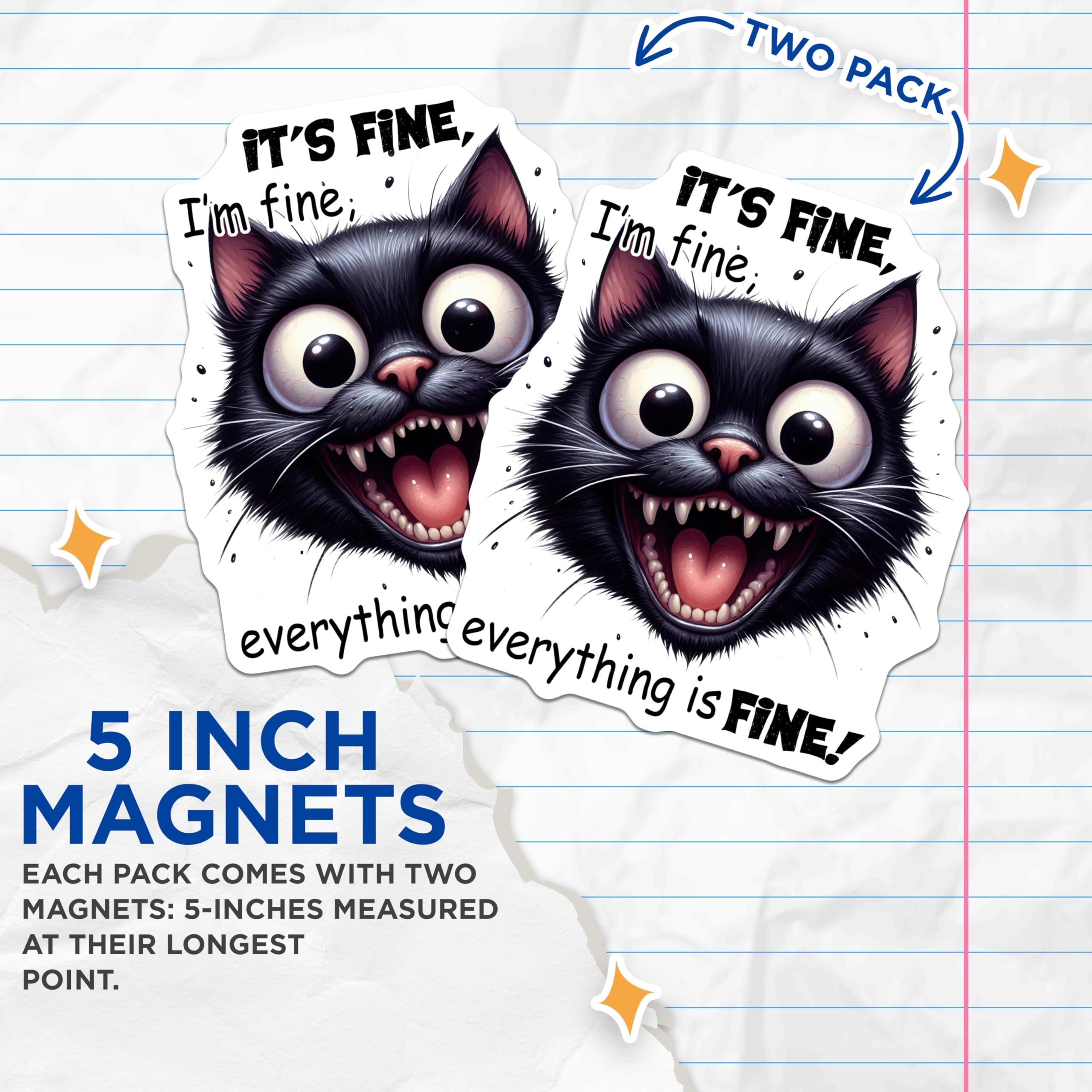 (2 Pack) Funny Cat Magnets - Crazy Cat Lady - Sarcastic Black Cat Magnet - 5" On Longest Side - Premium Magnet - for Cars, Refrigerators, Toolboxes, Lockers - Made in USA - MAG14977
