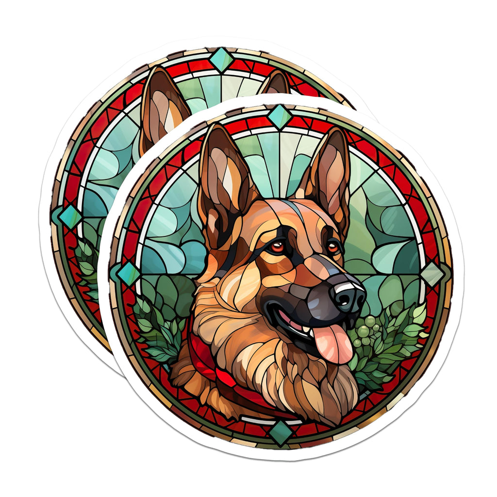 (2 Pack) German Shepherd Magnets - Stained Glass Dog Art - Dog Lover Refrigerator Decor - 5 Inches On Longest Side - Thick Durable Magnet - Made in USA - MAG25624