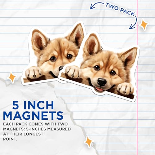 (2 Pack) Adorable Puppy Magnet - Pet Lover Kitchen Fridge Accessories - 5" On Longest Side - Sticks to Smooth Flat Surfaces - Made in USA - MAG10235