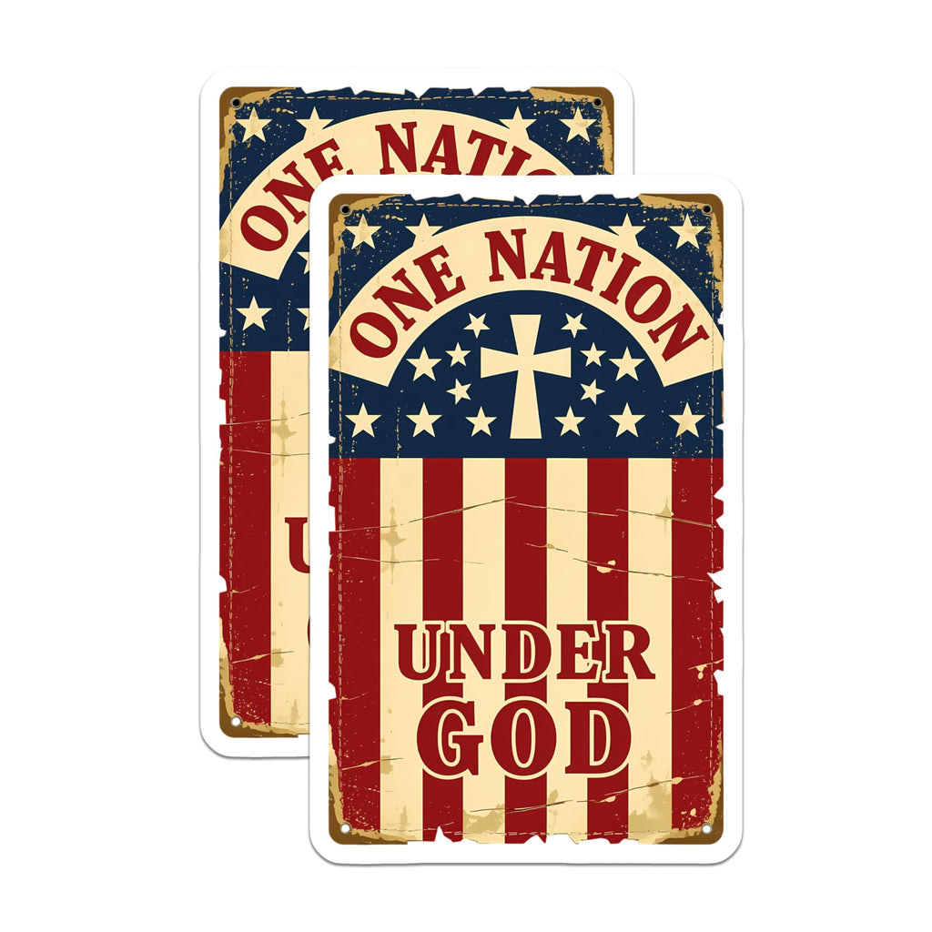 (2 Pack) One Nation Under God Magnets - American Flag Decor - Religious Faith Symbol - 5 Inches On Longest Side - Thick Durable Magnet - Made in USA - MAG20535