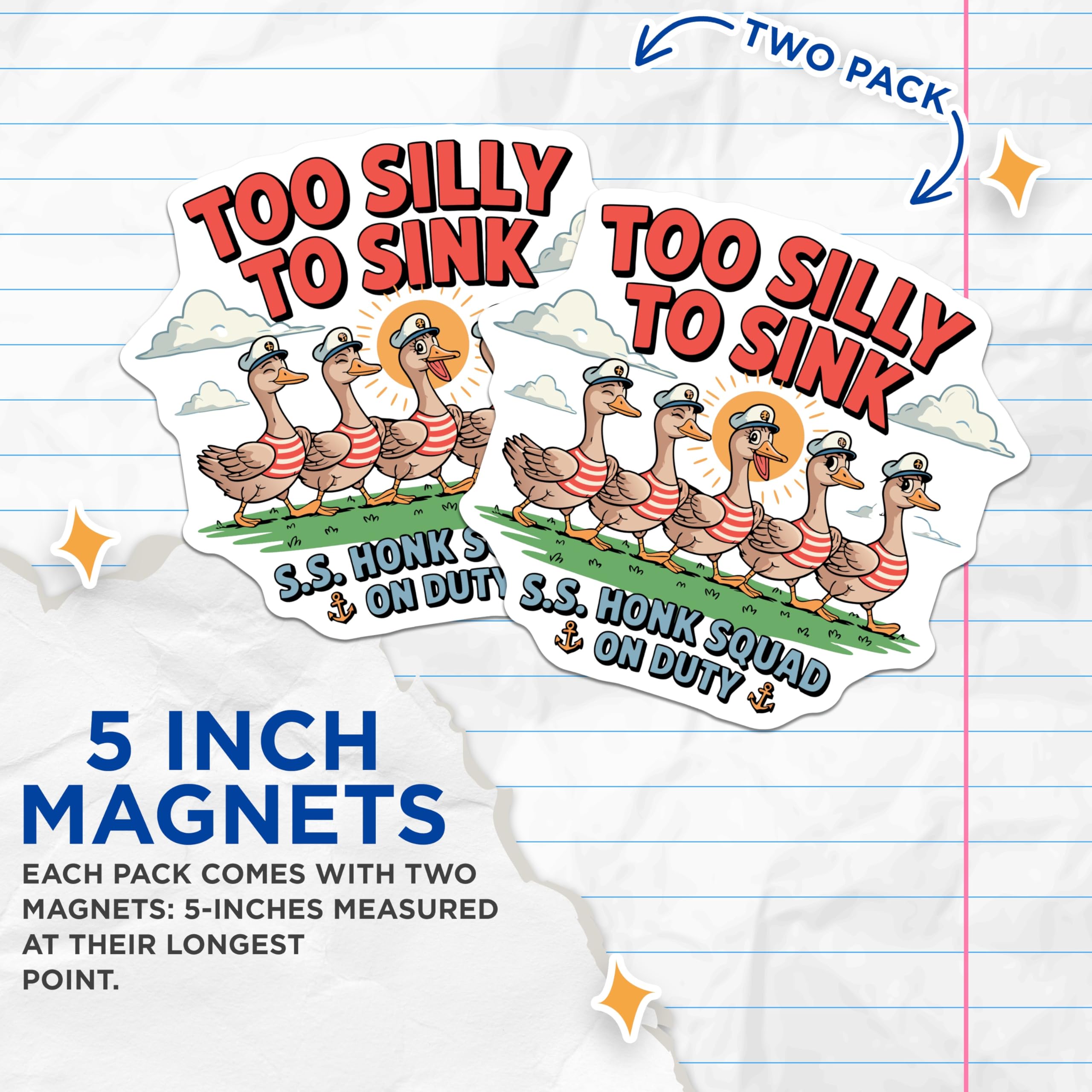 (2 Pack) Honk Squad Goose Magnets - Nautical Theme - Funny Fridge Decor - 5" On Longest Side - Premium Magnet - for Cars, Refrigerators, Toolboxes, Lockers - Made in USA - MAG15439