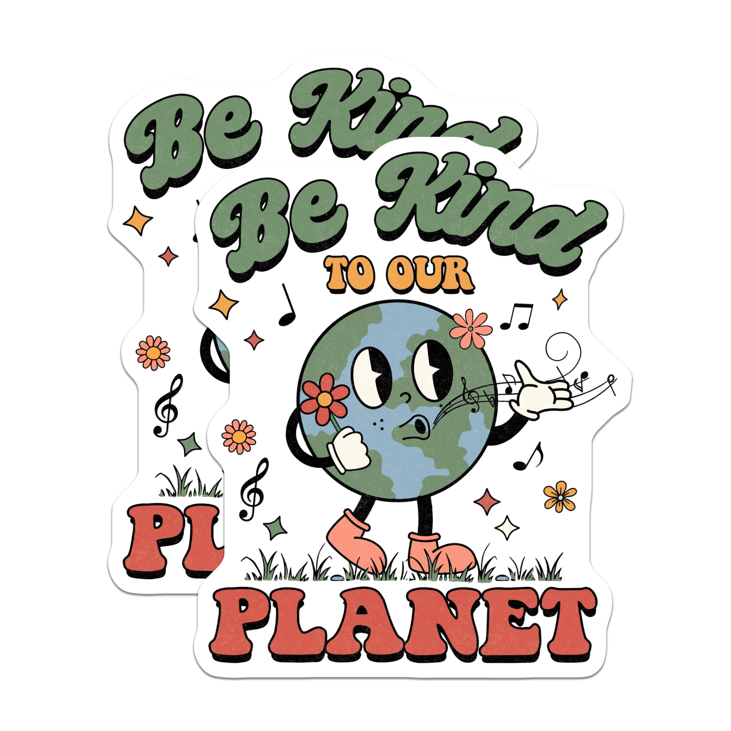 (2 Pack) Be Kind to Our Planet Stickers - Earth Day - Environmental Awareness - 5" On Longest Side - Sticks to Smooth Flat Surfaces - Made in USA - BMCS8598 - Cute Eco Sticker