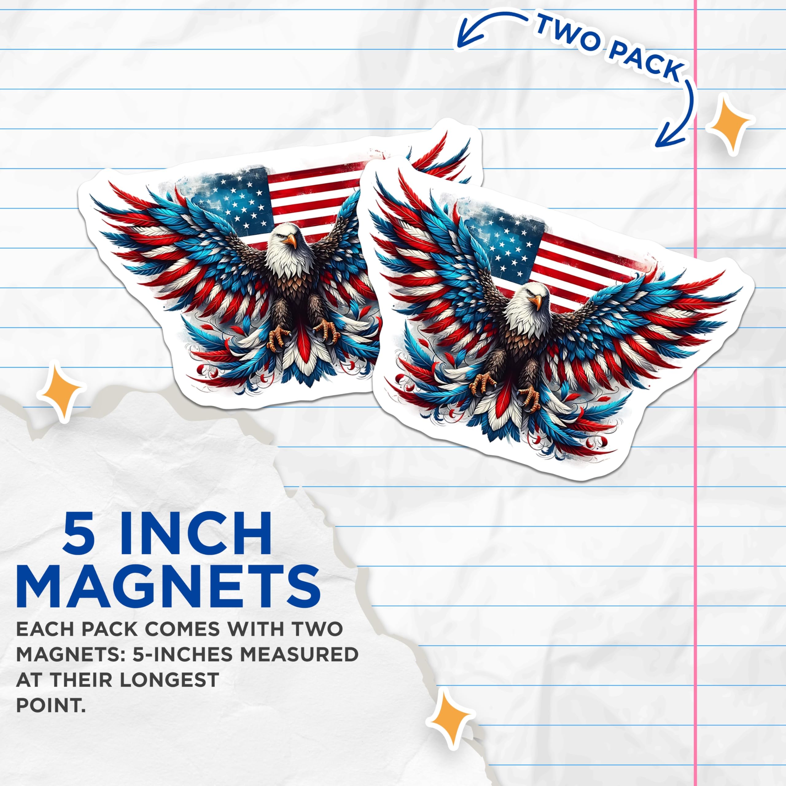 (2 Pack) Eagle Magnets - American Flag Decor - Patriotic Fridge Magnets - 5" On Longest Side - Premium Magnet - for Cars, Refrigerators, Toolboxes, Lockers - Made in USA - MAG16445