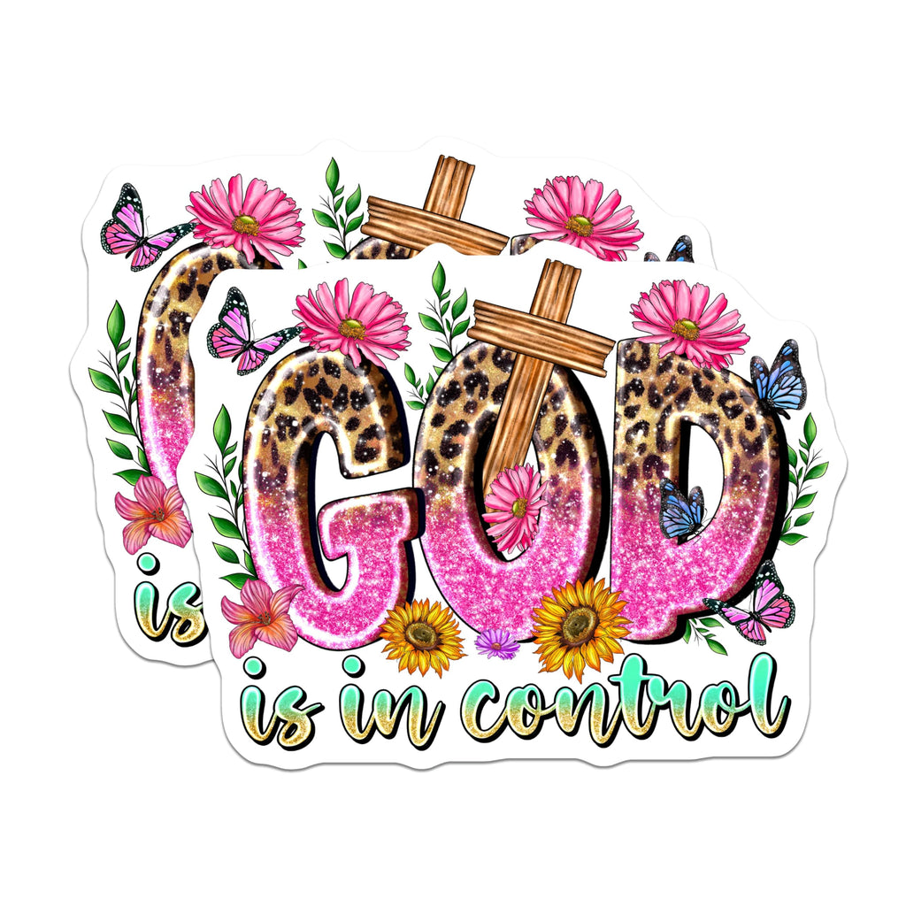 (2 Pack) God is in Control Magnets - Christian Faith Decor - Inspirational Leopard Print - 5 Inches On Longest Side - Thick Durable Magnet - Made in USA - MAG28688