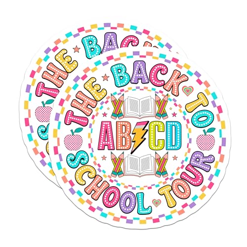 (2 Pack) Back to School Tour Stickers - ABCD Pencil Book - School Supplies Decor - 5" On Longest Side - Sticks to Smooth Flat Surfaces - Made in USA - BMCS9119