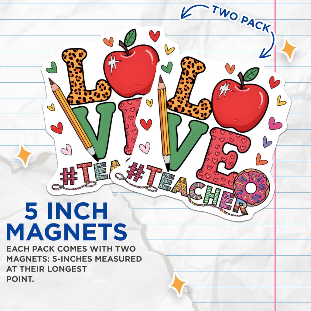 (2 Pack) Teacher Love Magnets - Educator Appreciation - Back to School Gift Magnets - 5" On Longest Side - Premium Magnet - for Cars, Refrigerators, Toolboxes, Lockers - Made in USA - MAG15954