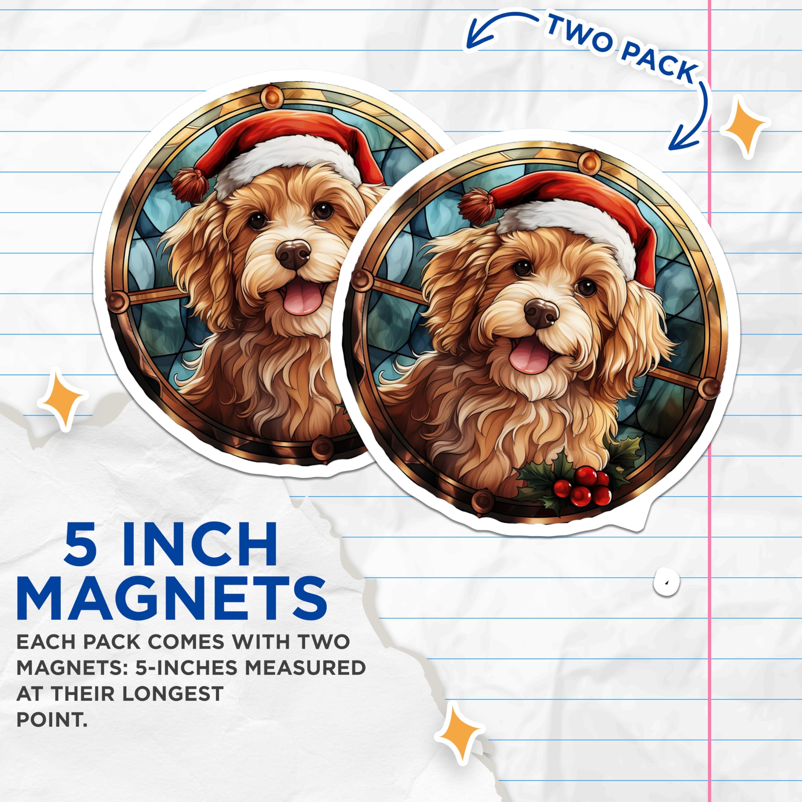 (2 Pack) Christmas Dog Magnets - Goldendoodle Santa Hat Decor - Holiday Pet Lover Fridge - 5 Inches On Longest Side - Thick Durable Magnet - Made in USA - MAG27872