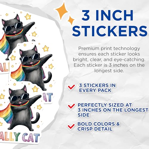(3 Pack) Ally Cat Decals - Pride Cat Sticker - LGBTQ Decal - 3 Inches On Longest Side - Easy Peel & Apply - Made in USA - 3MCS8316