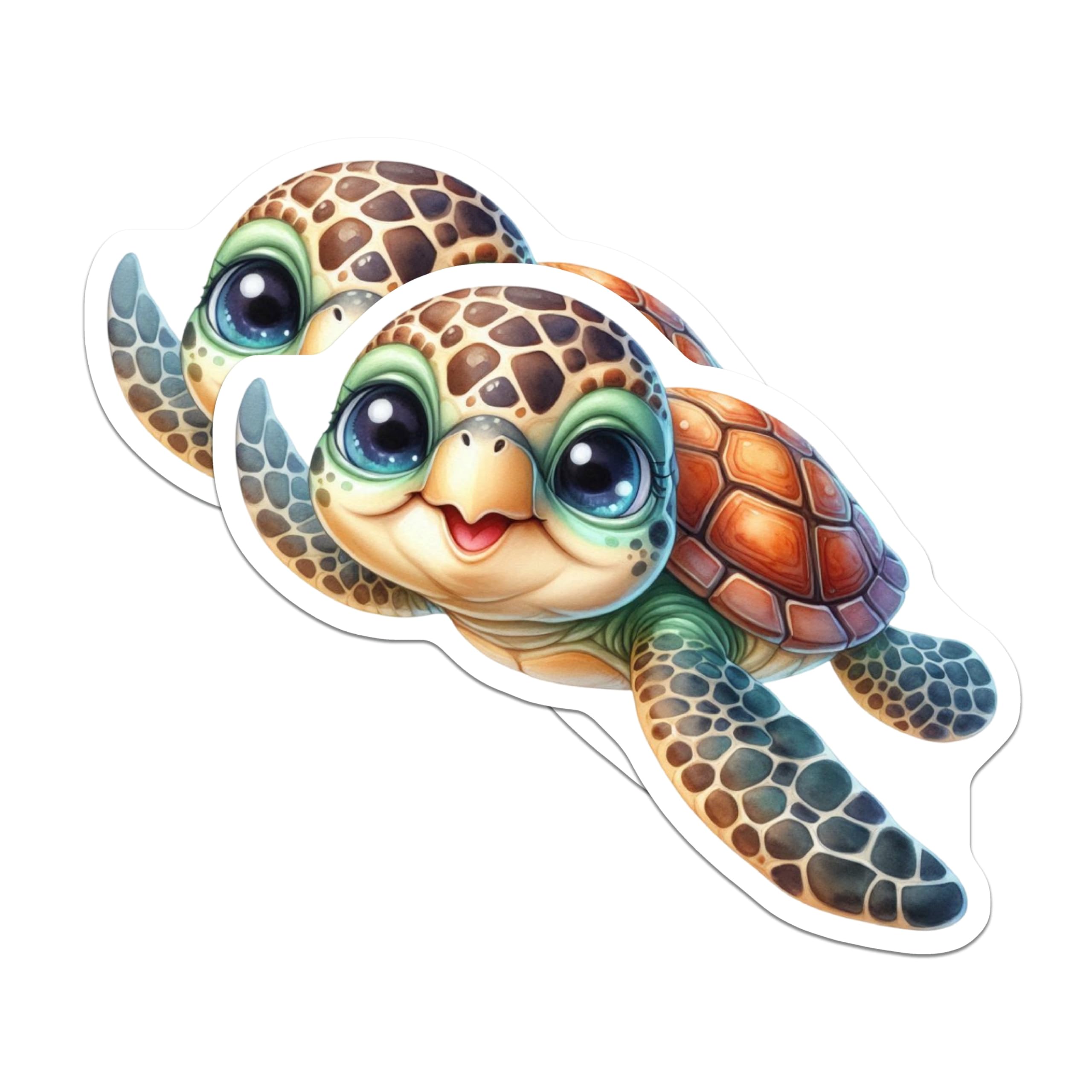 (2 Pack) Cute Sea Turtle Magnets - Baby Ocean Animal Art - Marine Life Refrigerator Decor - 5 Inches On Longest Side - Thick Durable Magnet - Made in USA - MAG21747