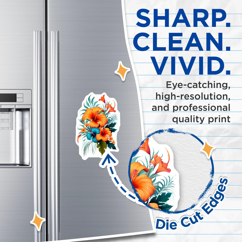 (2 Pack) Tropical Hibiscus Magnets - Exotic Floral Decor - Refrigerator Locker Decor - 5 Inches On Longest Side - Thick Durable Magnet - Made in USA - MAG20040
