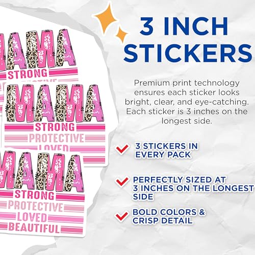 (3 Pack) Mama Decals - Strong Protective Loved - Beautiful Laptop Decal - 3 Inches On Longest Side - Easy Peel & Apply - Made in USA - 3MCS4530