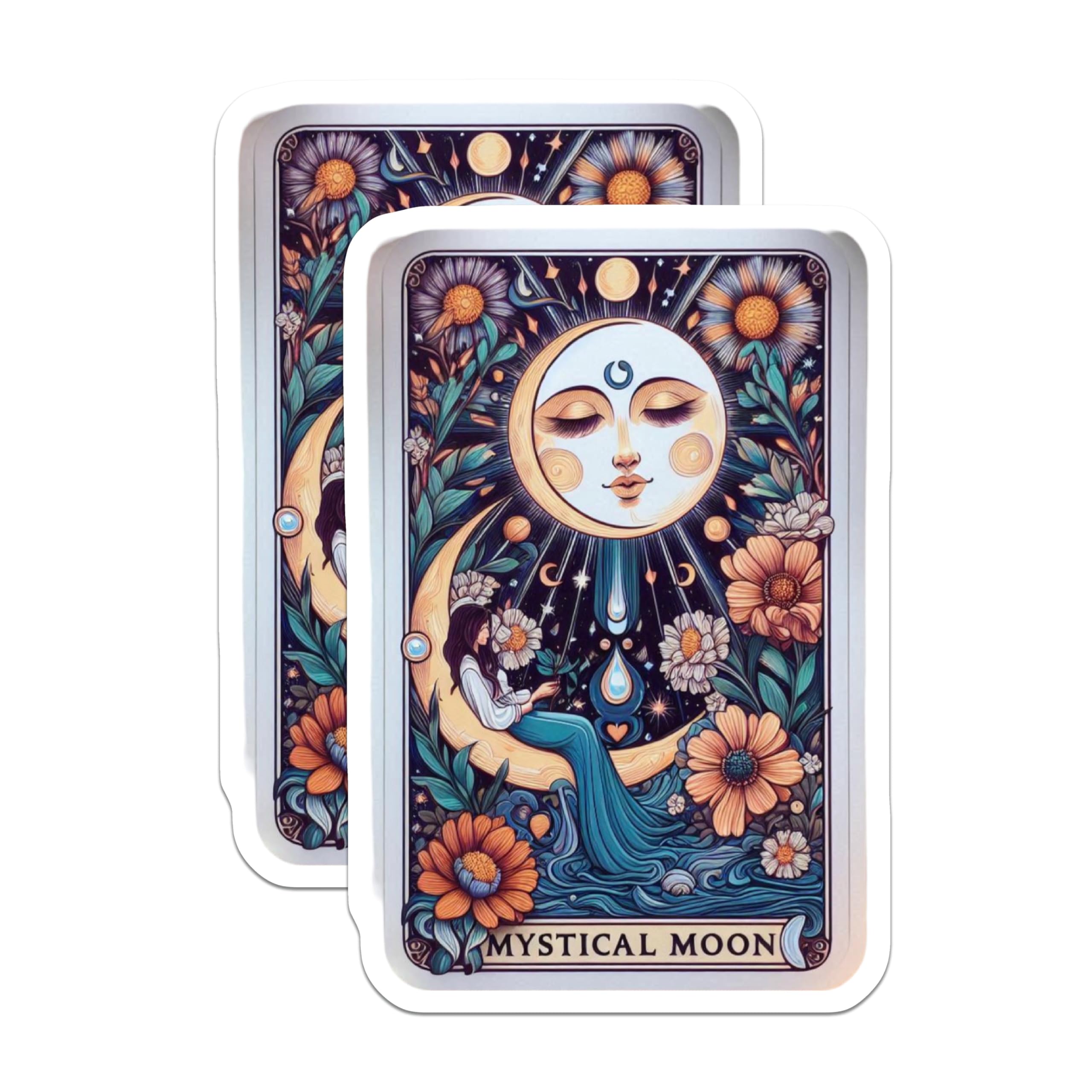 (2 Pack) Mystical Moon Magnets - Celestial Bohemian Decor - Whimsical Floral Art - 5 Inches On Longest Side - Thick Durable Magnet - Made in USA - MAG20497