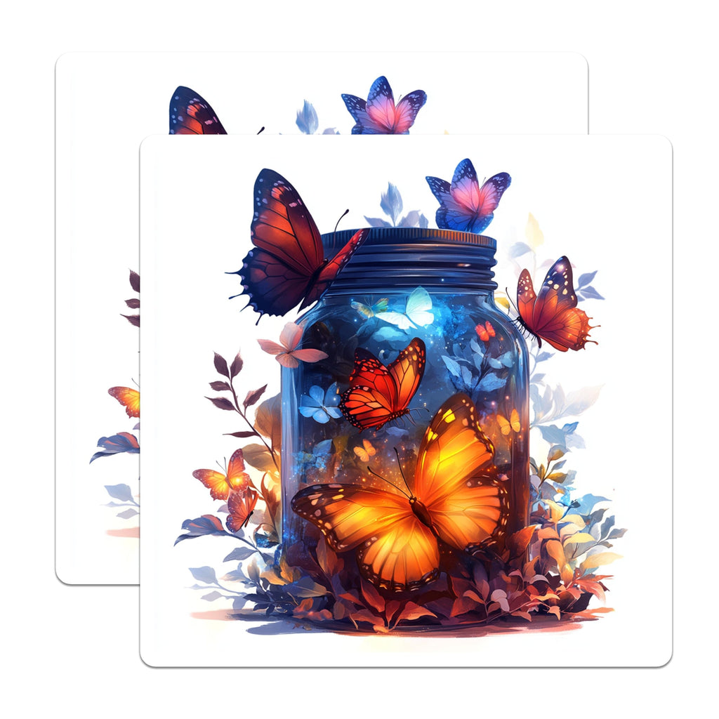 (2 Pack) Butterfly Jar Magnets - Enchanted Forest Decor - Whimsical Refrigerator Art - 5 Inches On Longest Side - Thick Durable Magnet - Made in USA - MAG28095