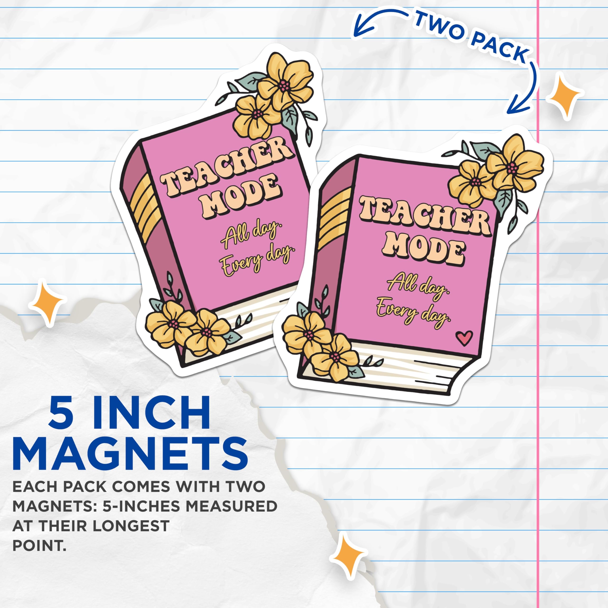 (2 Pack) Teacher Mode Magnets - Educator Decor - Pink Book Floral Design Magnet - 5" On Longest Side - Premium Magnet - for Cars, Refrigerators, Toolboxes, Lockers - Made in USA - MAG17621