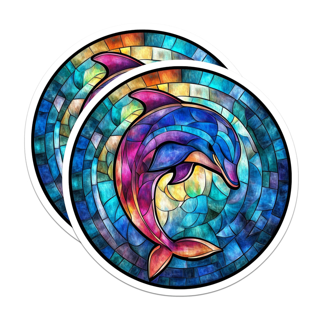 (2 Pack) Stained Glass Dolphin Magnets - Ocean Animal Art - Vibrant Marine Life Decor - Whimsical Sea Creature - 5 Inches On Longest Side - Thick Durable Magnet - Made in USA - MAG28969
