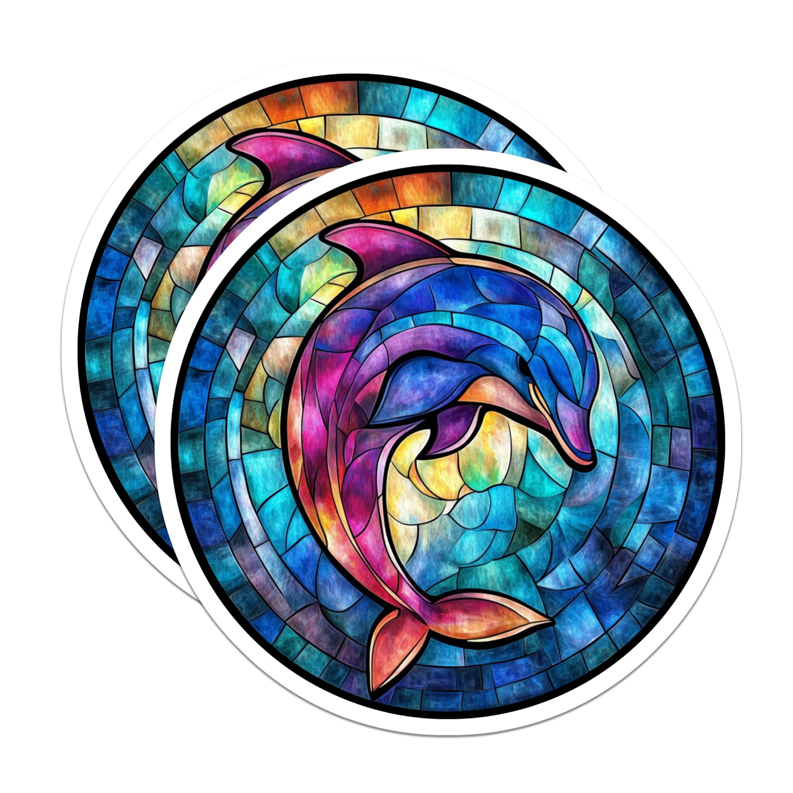 (2 Pack) Stained Glass Dolphin Magnets - Ocean Animal Art - Vibrant Marine Life Decor - Whimsical Sea Creature - 5 Inches On Longest Side - Thick Durable Magnet - Made in USA - MAG28969