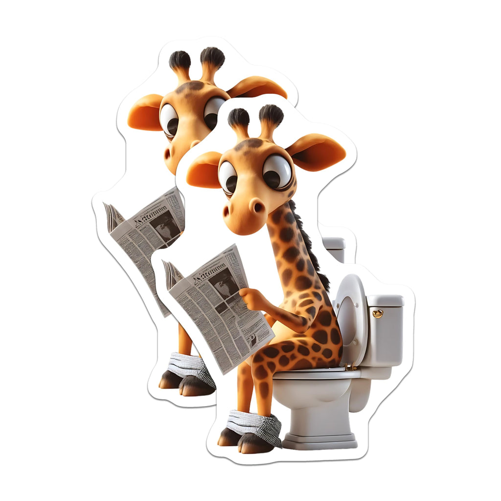 (2 Pack) Giraffe Magnets - Reading Newspaper - Toilet Decor - 5" On Longest Side - Premium Magnet - for Cars, Refrigerators, Toolboxes, Lockers - Made in USA - MAG14484