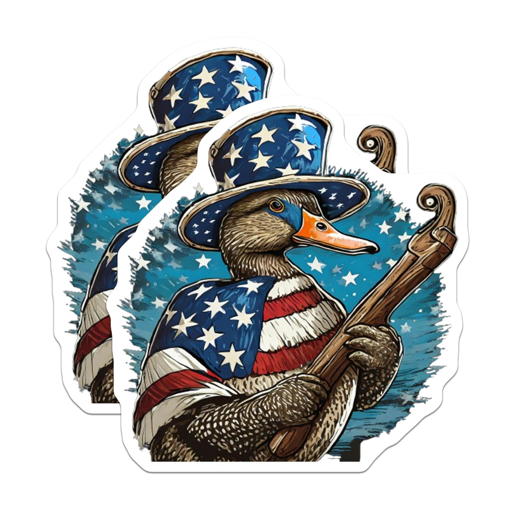 (2 Pack) Patriotic Duck Magnets - American Flag Banjo Art - Uncle Sam Animal Decor - 5 Inches On Longest Side - Thick Durable Magnet - Made in USA - MAG22722