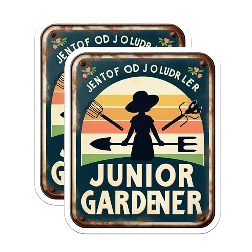 (2 Pack) Junior Gardener Stickers - Cute Gardening Stickers - Kids Gardening Decals - 5" On Longest Side - Sticks to Smooth Flat Surfaces - Made in USA - BMCS6435