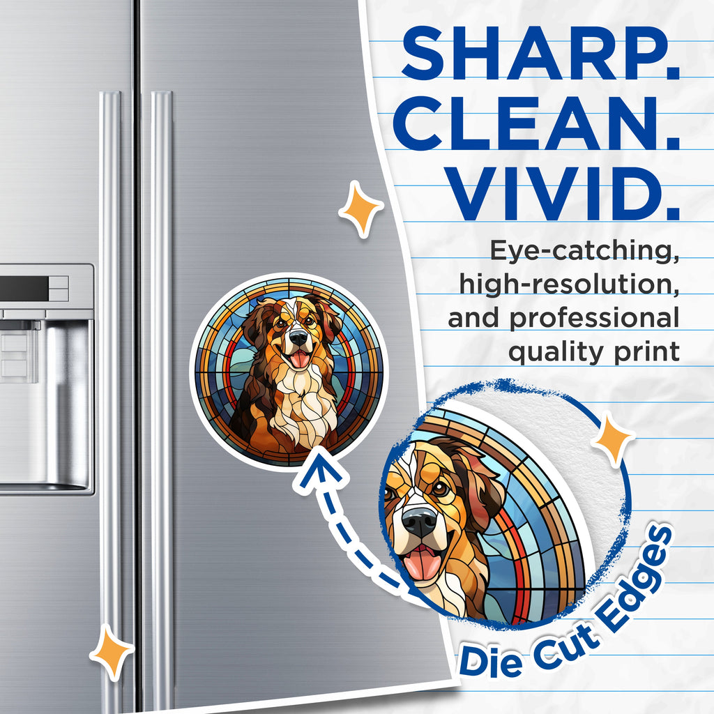 (2 Pack) Bernese Mountain Dog Magnets - Stained Glass Art Dogs - Australian Shepherd Decor - Pet Owners Fridge Magnets - 5 Inches On Longest Side - Thick Durable Magnet - Made in USA - MAG37724